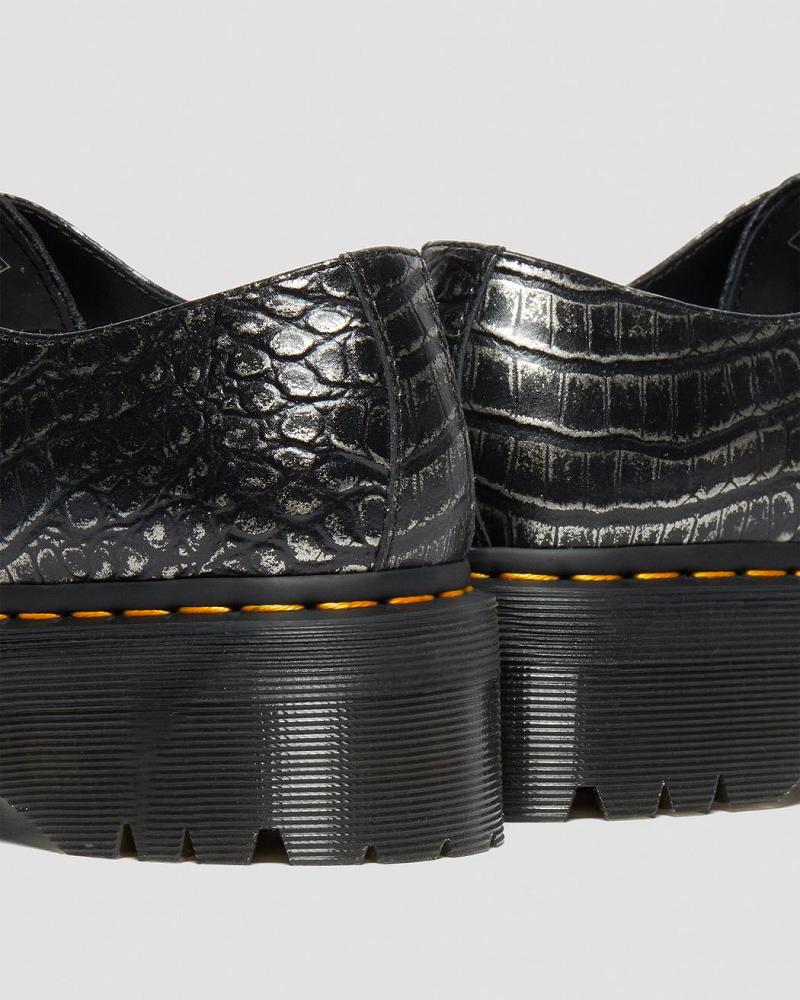 Dr Martens 1461 Croc Emboss Læder Platform Sko Dame Sort | DK 385KOR